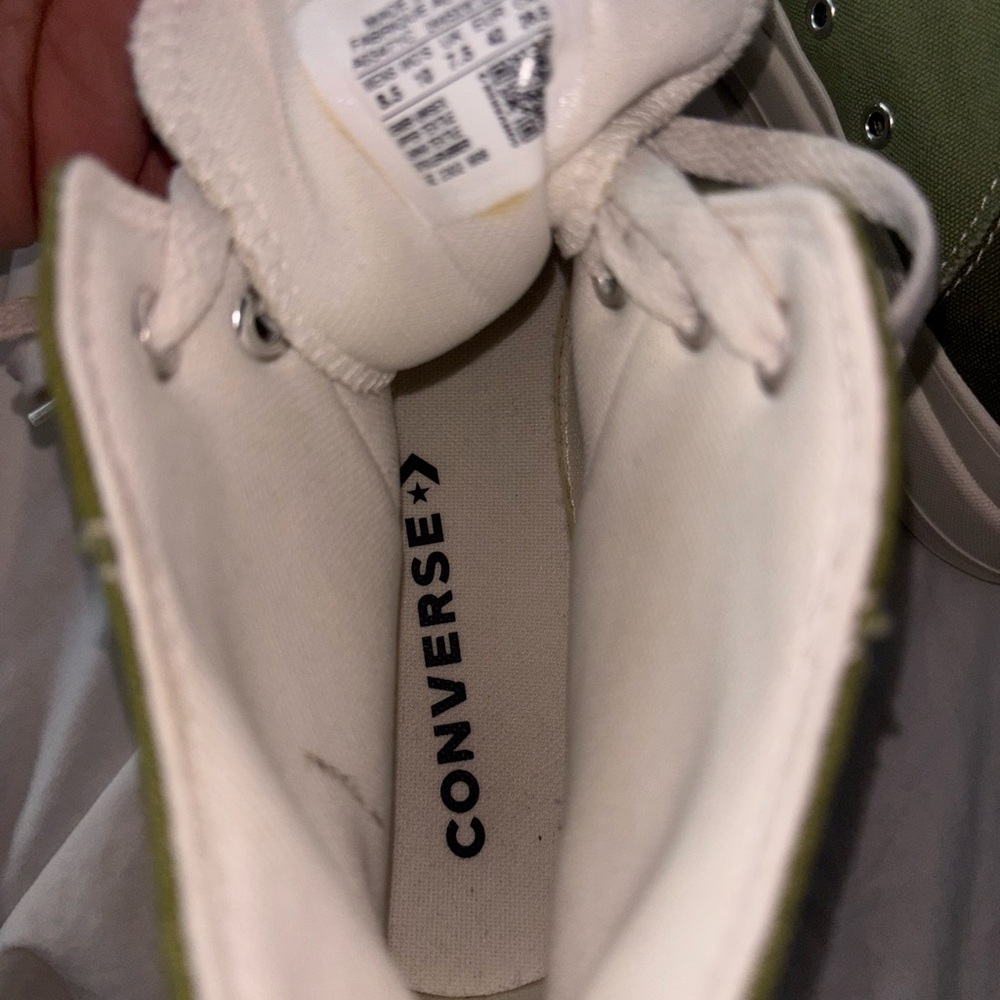 Converse Olive Green High-Tops with White Trim - Picture 5 of 6
